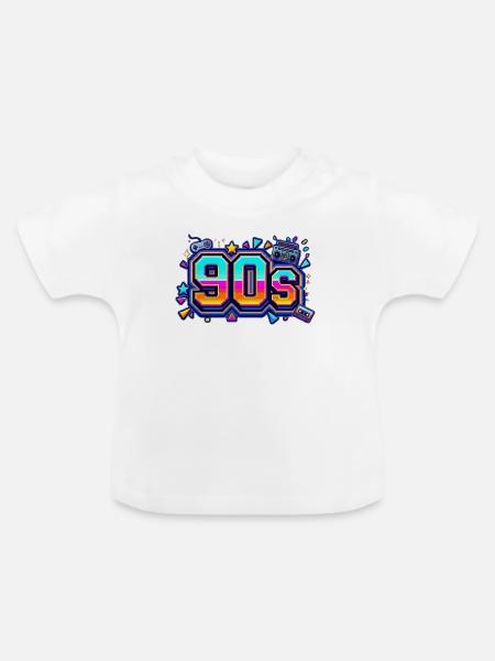 Retro 90er Neon-Pop Design - Baby Bio-T-Shirt mit Rundhals - Weiß