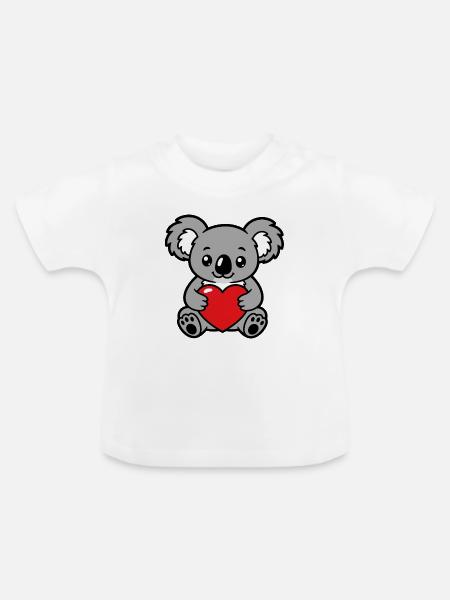 Süßer Koala mit Kawaii-rotem Herz - Baby Bio-T-Shirt mit Rundhals - Weiß