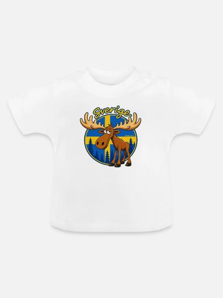 Sverige Elch im Wald Flagge - Baby Bio-T-Shirt mit Rundhals - Weiß