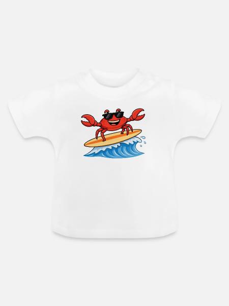Krebs beim Surfen - Baby Bio-T-Shirt mit Rundhals - Weiß