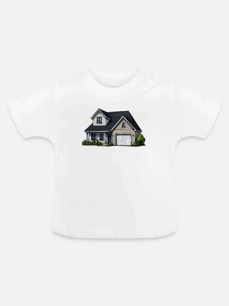 Ländliches Haus Illustration - Baby Bio-T-Shirt mit Rundhals - Weiß
