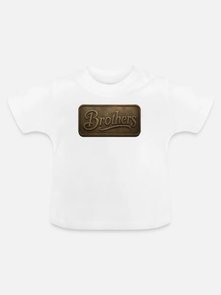 Brüder Bronzerelief Plakette - Baby Bio-T-Shirt mit Rundhals - Weiß