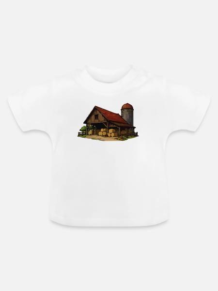 Rustikale Scheune mit Heuballen - Baby Bio-T-Shirt mit Rundhals - Weiß