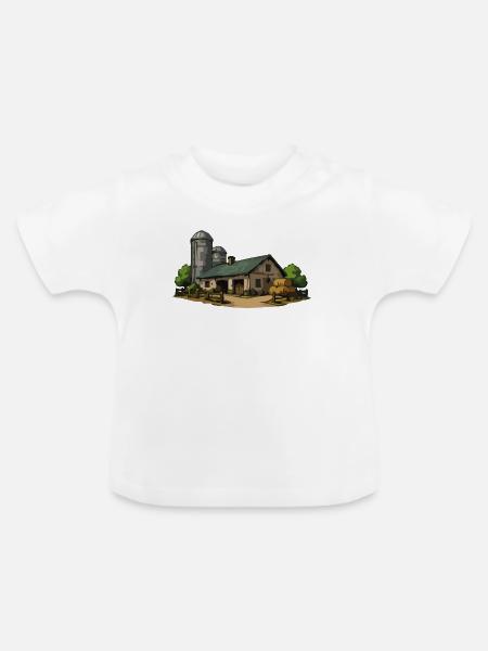 Ländliche Scheune mit Heu - Baby Bio-T-Shirt mit Rundhals - Weiß