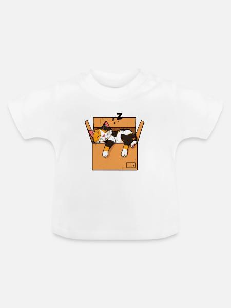 Katze schläft im Karton - Baby Bio-T-Shirt mit Rundhals - Weiß