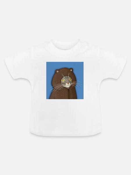 Bären-Kapuzen-Katzenporträt - Baby Bio-T-Shirt mit Rundhals - Weiß