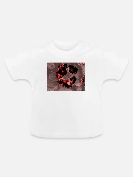 Dunkle Rote Blütenherz - Baby Bio-T-Shirt mit Rundhals - Weiß
