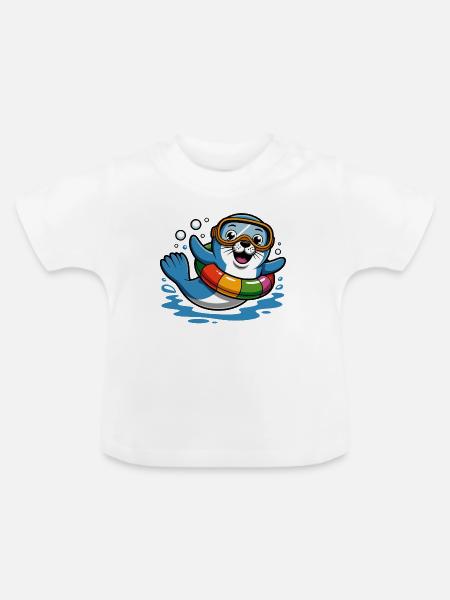 Lustiger Seehund - Baby Bio-T-Shirt mit Rundhals - Weiß