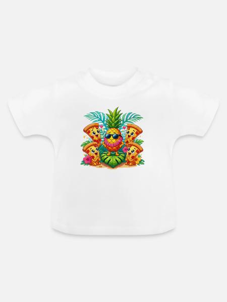 Kawaii Ananas Party mit Pizza-Kumpels - Baby Bio-T-Shirt mit Rundhals - Weiß
