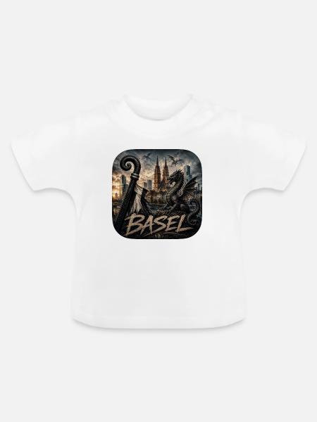 Basel Drachen-Szene - Baby Bio-T-Shirt mit Rundhals - Weiß