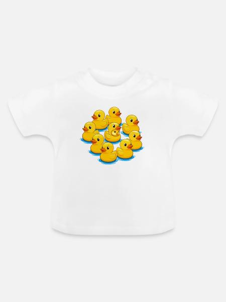 Rudel Gummienten am Wasser - Baby Bio-T-Shirt mit Rundhals - Weiß