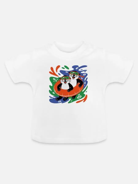 Otter im Schwimmring - Baby Bio-T-Shirt mit Rundhals - Weiß