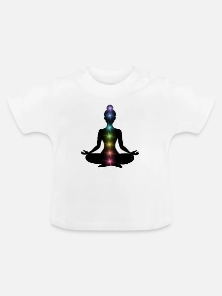 Regenbogenchakren Meditations-Silhouette - Baby Bio-T-Shirt mit Rundhals - Weiß