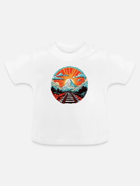 Eisenbahn Comic Look - Baby Bio-T-Shirt mit Rundhals - Weiß