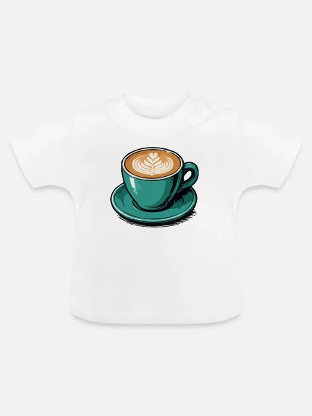 Teal Latte Art Kaffeetasse - Baby Bio-T-Shirt mit Rundhals - Weiß