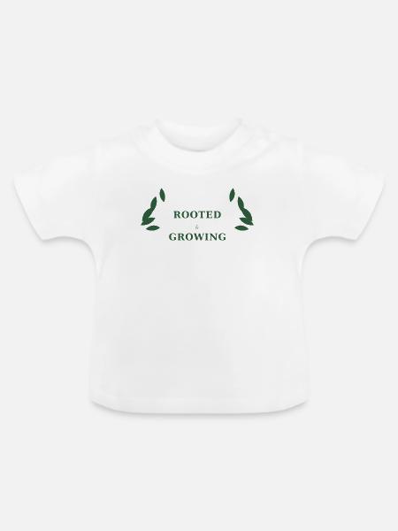 Rooted & Growing Design mit Blättern - Baby Bio-T-Shirt mit Rundhals - Weiß