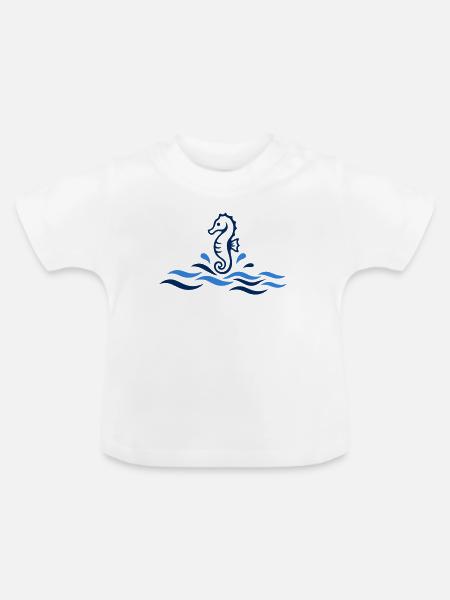 Minimalistisches Seepferdchen - Baby Bio-T-Shirt mit Rundhals - Weiß