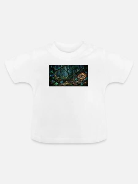 Leuchtender Pilzwald Pfad im Nebel - Baby Bio-T-Shirt mit Rundhals - Weiß