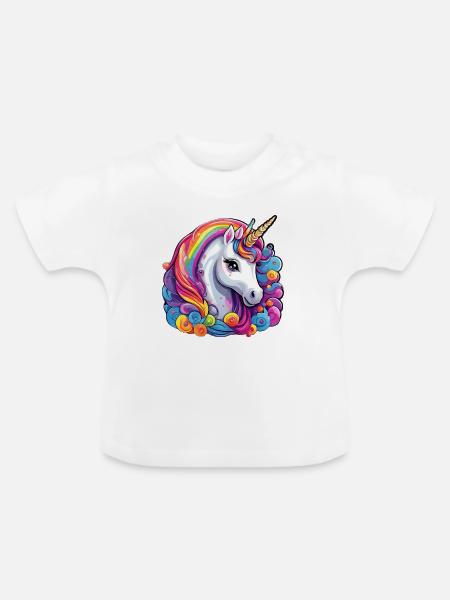 Flammendes Regenbogeneinhorn - Baby Bio-T-Shirt mit Rundhals - Weiß