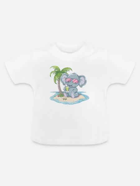 Elefant Sommer Palme - Baby Bio-T-Shirt mit Rundhals - Weiß