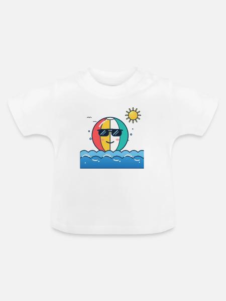 Strandkugel mit Sonnenbrille - Baby Bio-T-Shirt mit Rundhals - Weiß