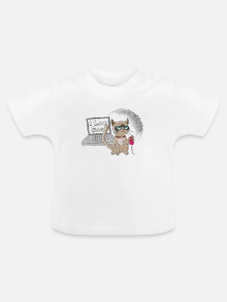 Lustige Katzen-Computer-Desktop-Maus - Baby Bio-T-Shirt mit Rundhals - Weiß