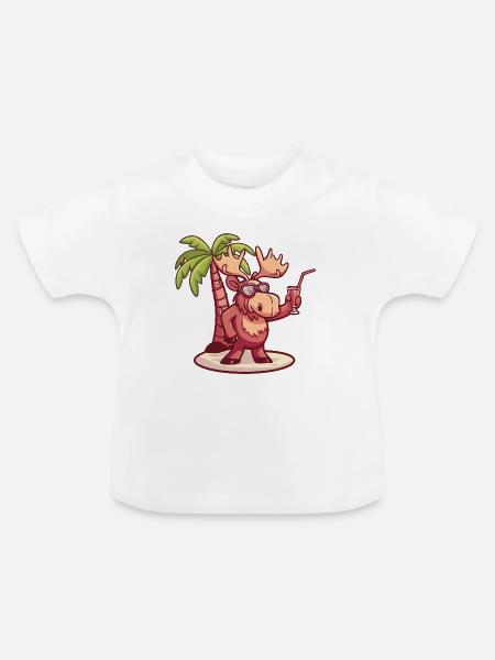 Elch Sommer Palme - Baby Bio-T-Shirt mit Rundhals - Weiß