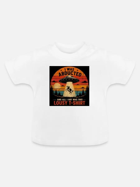 Entführtes Kuh-UFO-Retro-Tee - Baby Bio-T-Shirt mit Rundhals - Weiß