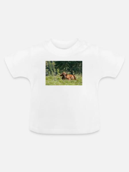 Alpen-Idylle: Kuh auf bayerischer Alm - Baby Bio-T-Shirt mit Rundhals - Weiß