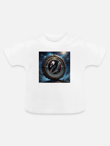 Sternschwan im Zierrahmen - Baby Bio-T-Shirt mit Rundhals - Weiß