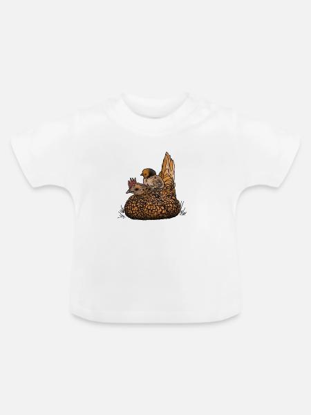 Henne mit Küken - Baby Bio-T-Shirt mit Rundhals - Weiß
