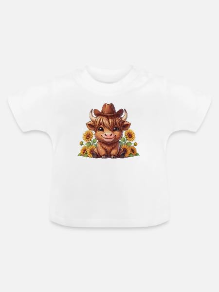 Sonnenblumenkuh im Cowboyhut - Baby Bio-T-Shirt mit Rundhals - Weiß