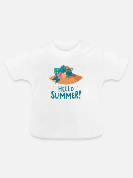 Hello Summer Strohhut Illustration - Baby Bio-T-Shirt mit Rundhals - Weiß