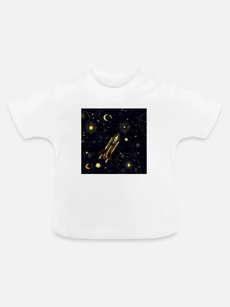Goldene Rakete in kosmischer Umlaufbahn - Baby Bio-T-Shirt mit Rundhals - Weiß