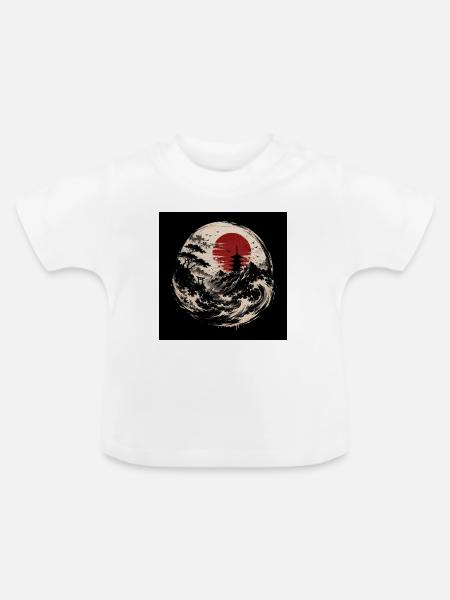 Japanische Welle Sonnenuntergang - Baby Bio-T-Shirt mit Rundhals - Weiß