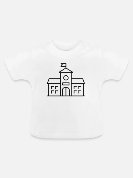 Schulgebäude-Linie-Symbol Bildungscampus Symbol - Baby Bio-T-Shirt mit Rundhals - Weiß