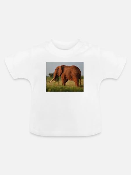 Elefant auf Savanne - Baby Bio-T-Shirt mit Rundhals - Weiß