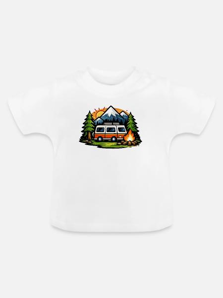 Bergcamping Wagen - Baby Bio-T-Shirt mit Rundhals - Weiß