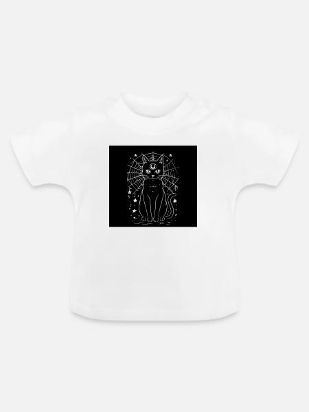 Magic Cat und Crescent Moon – Hexen-Goth - Baby Bio-T-Shirt mit Rundhals - Weiß