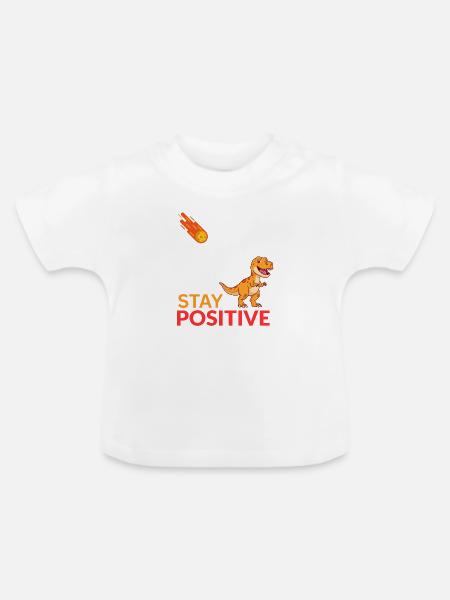 Dino-Meteor Bleib positiv - Baby Bio-T-Shirt mit Rundhals - Weiß