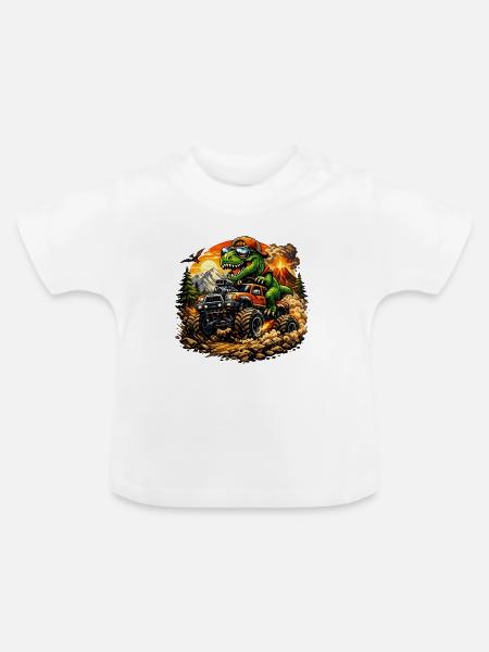 Dino MonsterTruck Abenteuer - Baby Bio-T-Shirt mit Rundhals - Weiß