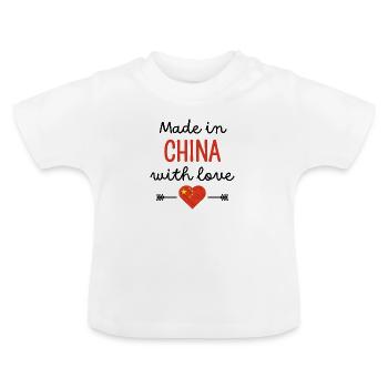 Fabriqué en Chine avec amour – Vêtements pour bébé - T-shirt bio col rond Bébé - blanc - Devant