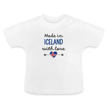 Fabriqué en Islande avec amour – Vêtements pour bébé - T-shirt bio col rond Bébé - blanc - Devant