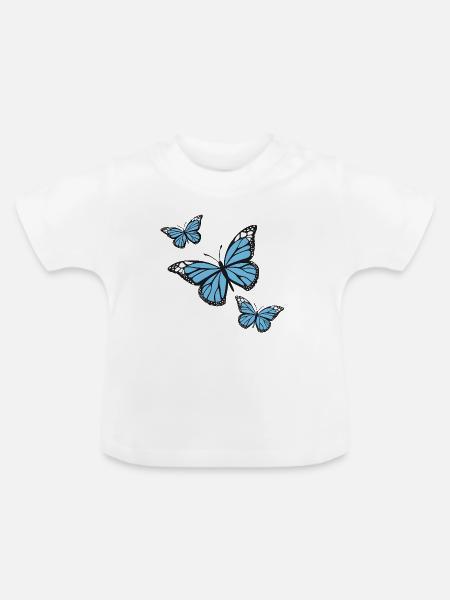 Blaue Schmetterlinge - Baby Bio-T-Shirt mit Rundhals - Weiß