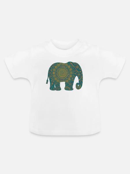 Mandala Elefant Muster in Teal - Baby Bio-T-Shirt mit Rundhals - Weiß