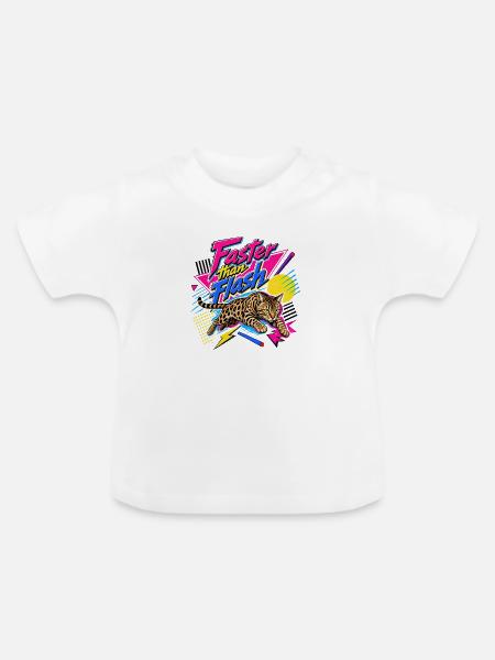 Retro 90s Bengal Katze Sprint - Baby Bio-T-Shirt mit Rundhals - Weiß