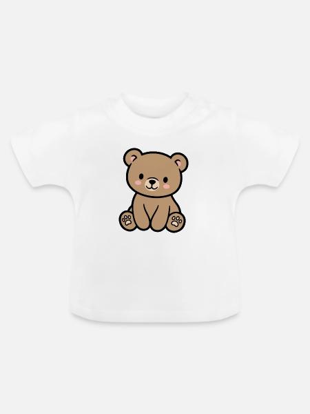 Bunter Teddybär für Kinder - Baby Bio-T-Shirt mit Rundhals - Weiß