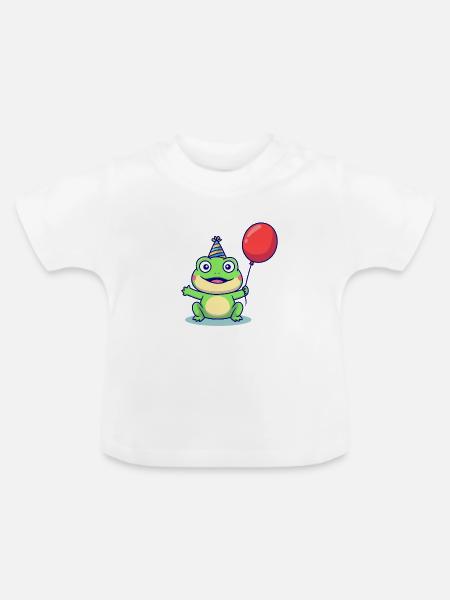 Partyfrosch mit Ballon - Baby Bio-T-Shirt mit Rundhals - Weiß
