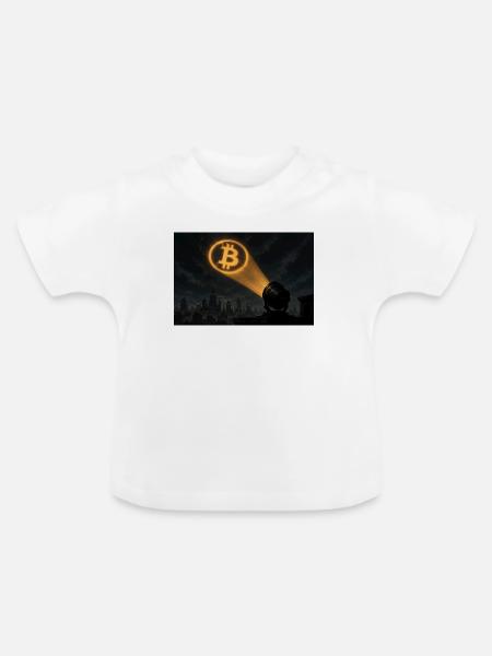 Bitcoin Scheinwerfer über der Stadt - Baby Bio-T-Shirt mit Rundhals - Weiß