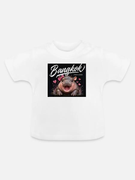Bangkok Flusspferd mit Bogen - Baby Bio-T-Shirt mit Rundhals - Weiß
